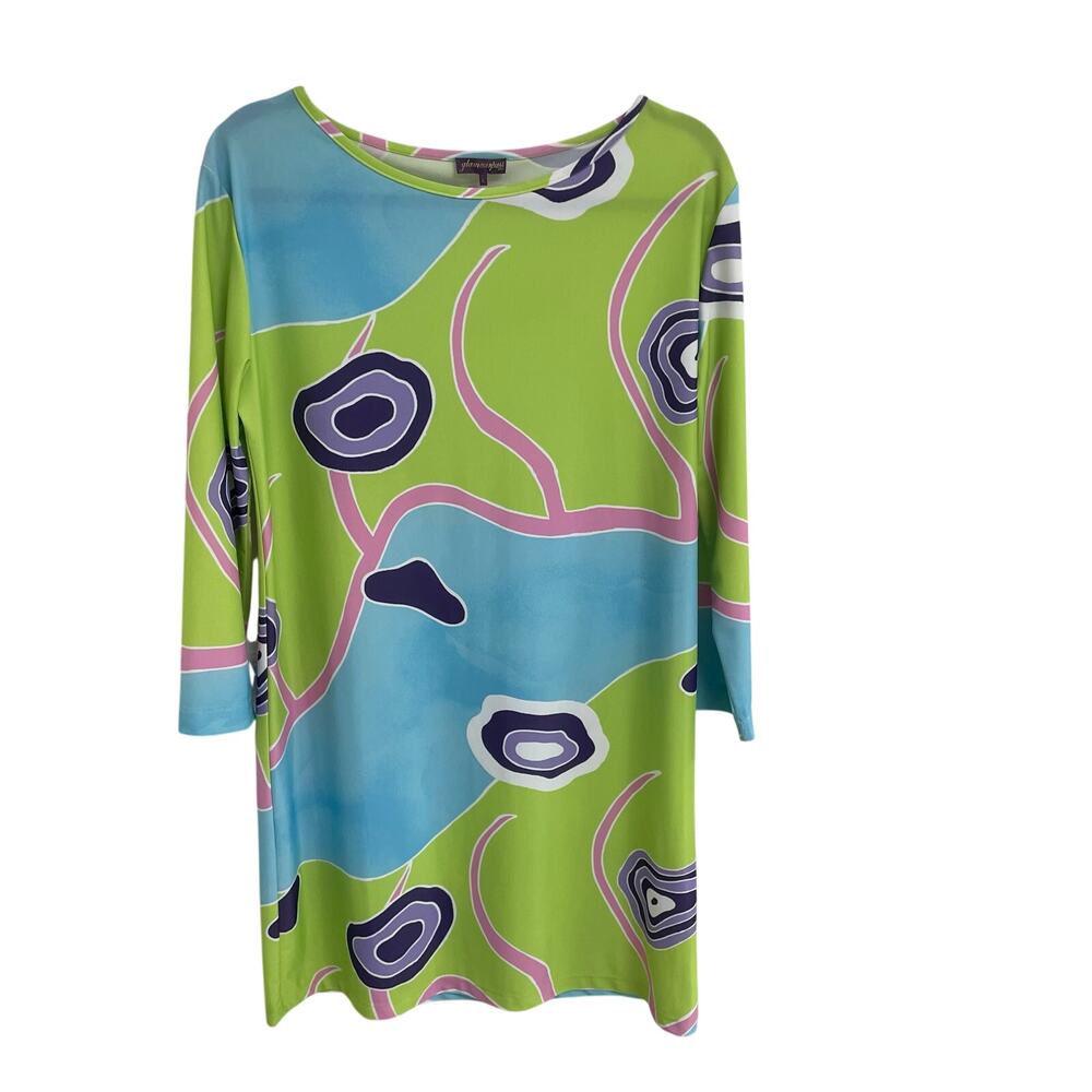 Glamourpuss NYC Abstract Print 3/4 Sleeve Multicolor Shift Dress Womens Large
